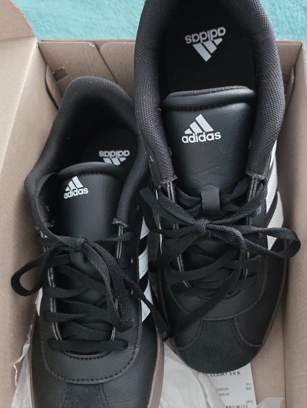 Adidas VL Court 3.0K Black Sneakers with White Stripes Youth Size 6